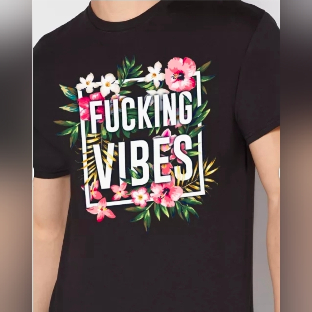 ​🌺 Floral Graphic T-Shirt: "F-ing Vibes" (Size Small)